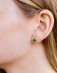 Genuine Emerald Cut Bezel Set Emerald Earrings 14k Gold