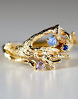 Colorful Sapphire Twig Ring 14k Solid Gold, Gold Branch Ring - Melt'm Jewelry