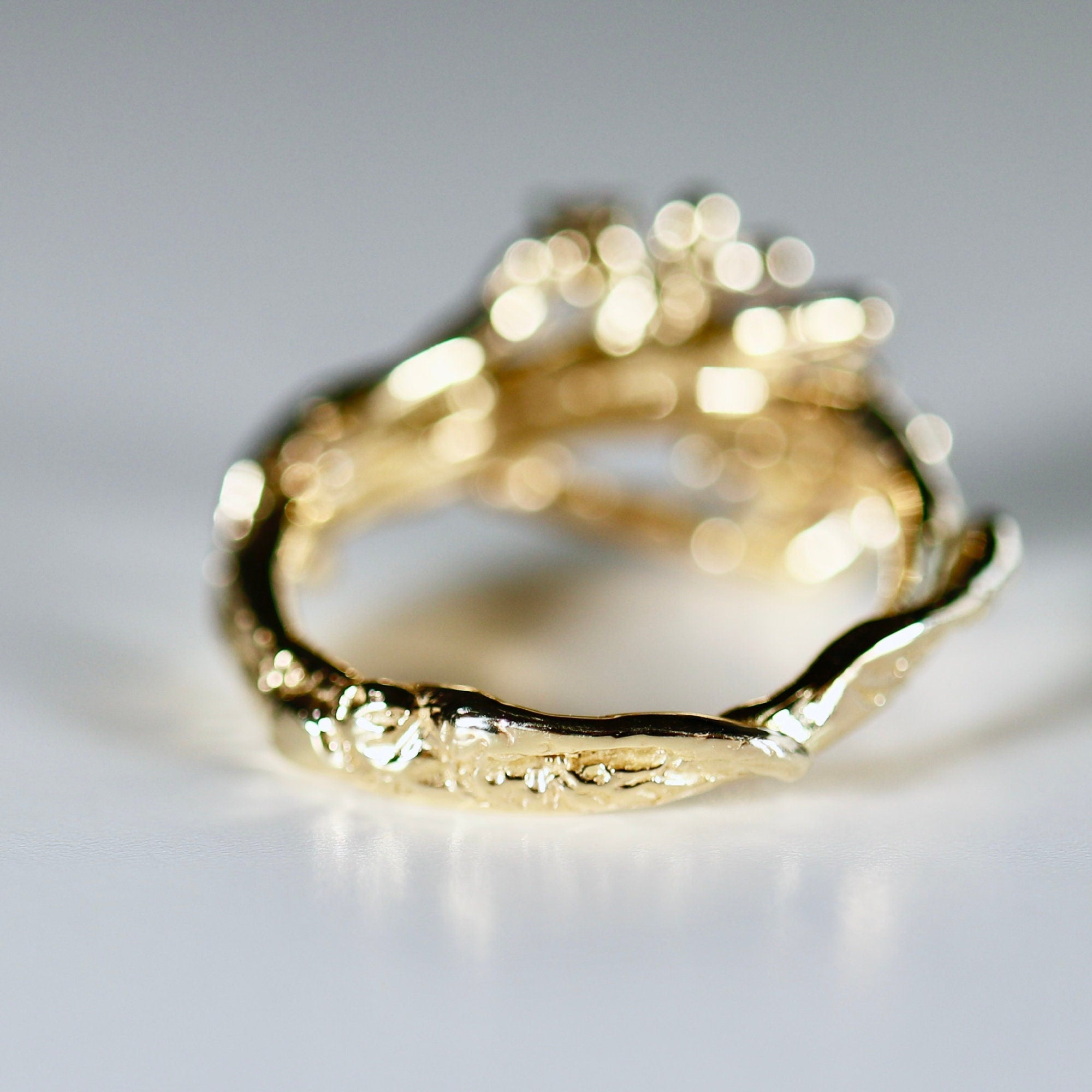Colorful Sapphire Twig Ring 14k Solid Gold, Gold Branch Ring