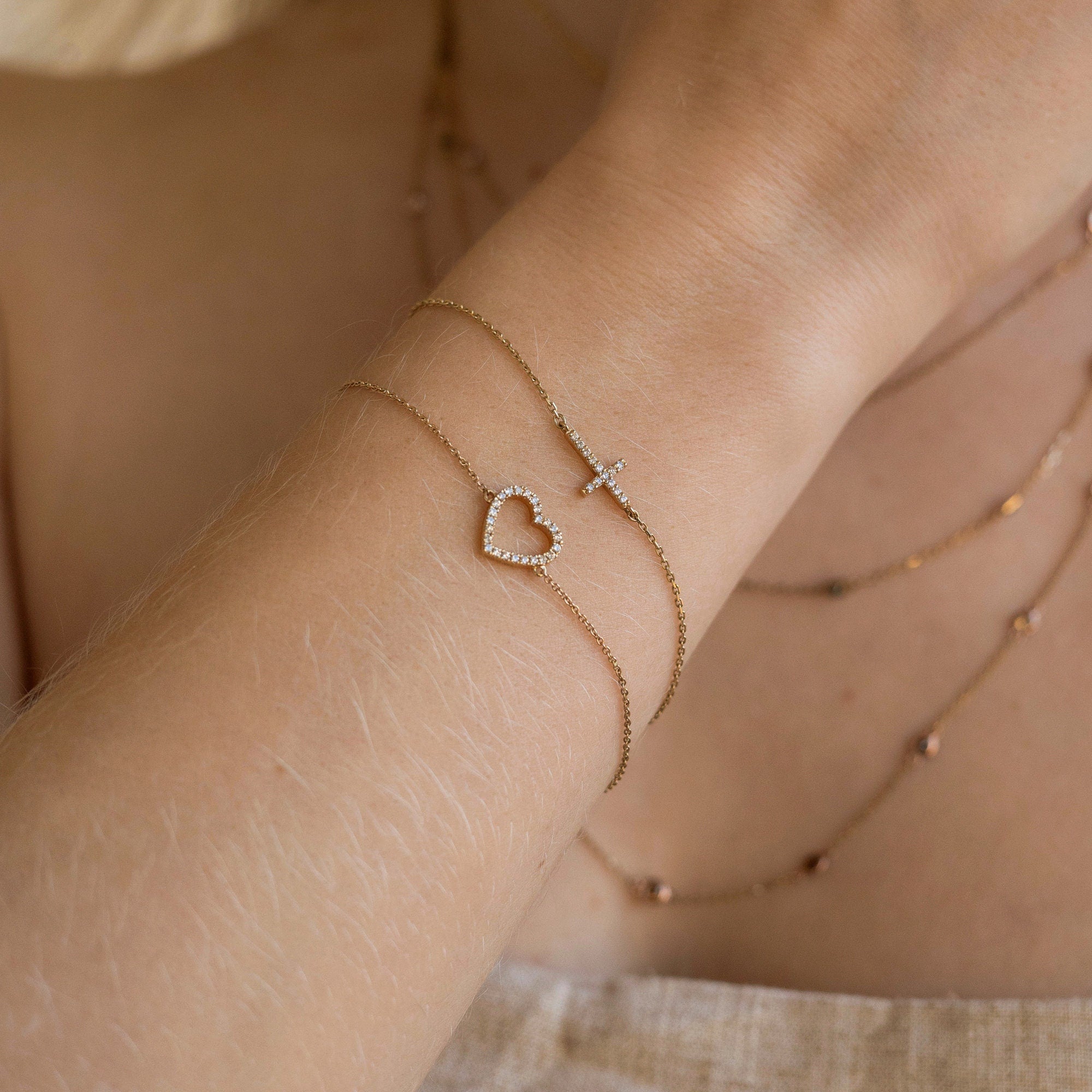 Diamond Heart Bracelet 14k Solid Gold