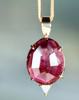 Pink Tourmaline Necklace 14k Gold, Rose Cut Tourmaline and Triangle Diamond Pendant, Solid Gold Pink Gemstone Necklace, October Birthstone