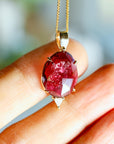 Pink Tourmaline Necklace 14k Gold, Rose Cut Tourmaline and Triangle Diamond Pendant