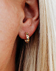Geometric Textured Gold Huggies 14k Solid Gold