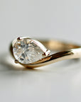 Pear Moissanite Monolith Ring 14k Gold, JASMINE 1 Ct. Pear Moissanite Engagement Ring