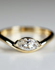 Marquise Moissanite Wavy Band Ring 14k Gold, LILY Minimalist Engagement Ring