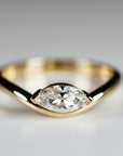 Marquise Moissanite Wavy Band Ring 14k Gold, LILY Minimalist Engagement Ring