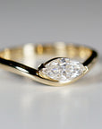 Marquise Moissanite Wavy Band Ring 14k Gold, LILY Minimalist Engagement Ring