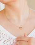 14k Gold Natural Diamond Sliding Open Heart Necklace