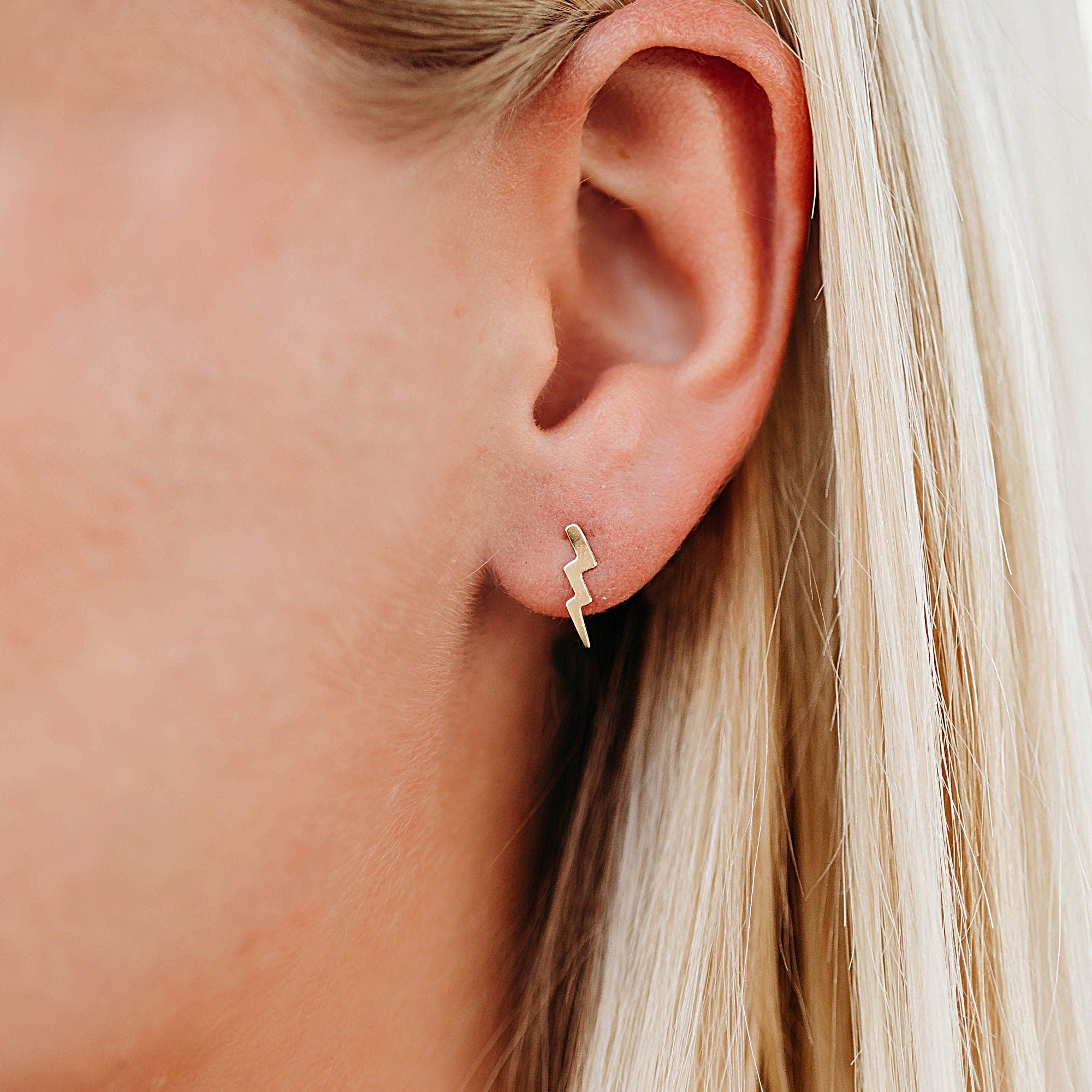 Gold Lightning Bolt Stud Earrings