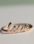 14k Gold Love Ring, Script Love Ring