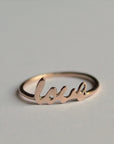 14k Gold Love Ring, Script Love Ring