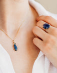 Boulder Opal w Sapphire Pendant 14k Solid Gold