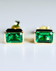 Genuine Emerald Cut Bezel Set Emerald Earrings 14k Gold - Melt'm Jewelry