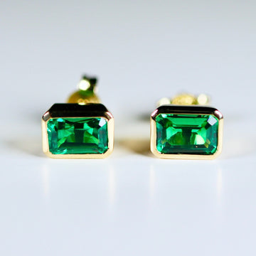 Genuine Emerald Earrings 14k Gold Emerald Cut Emerald Stud Earrings, May Birthstone Earrings, Emerald Studs, 20th Anniversary Gift for her