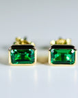 Genuine Emerald Cut Bezel Set Emerald Earrings 14k Gold - Melt'm Jewelry