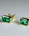 Genuine Emerald Cut Bezel Set Emerald Earrings 14k Gold - Melt'm Jewelry