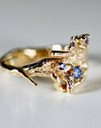 Colorful Sapphire Twig Ring 14k Solid Gold, Gold Branch Ring