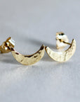 14k Solid Gold Crescent Moon Earrings, Moon Stud Earrings - Melt'm Jewelry