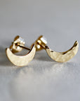 14k Solid Gold Crescent Moon Earrings, Moon Stud Earrings