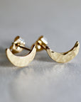 14k Solid Gold Crescent Moon Earrings, Moon Stud Earrings - Melt'm Jewelry