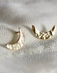 14k Solid Gold Crescent Moon Earrings, Moon Stud Earrings