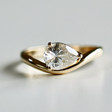 Pear Moissanite Monolith Ring 14k Gold, 1 Ct. Pear Moissanite Engagement Ring East West Unique Sideway Pear Moissanite Ring, Gift For Her