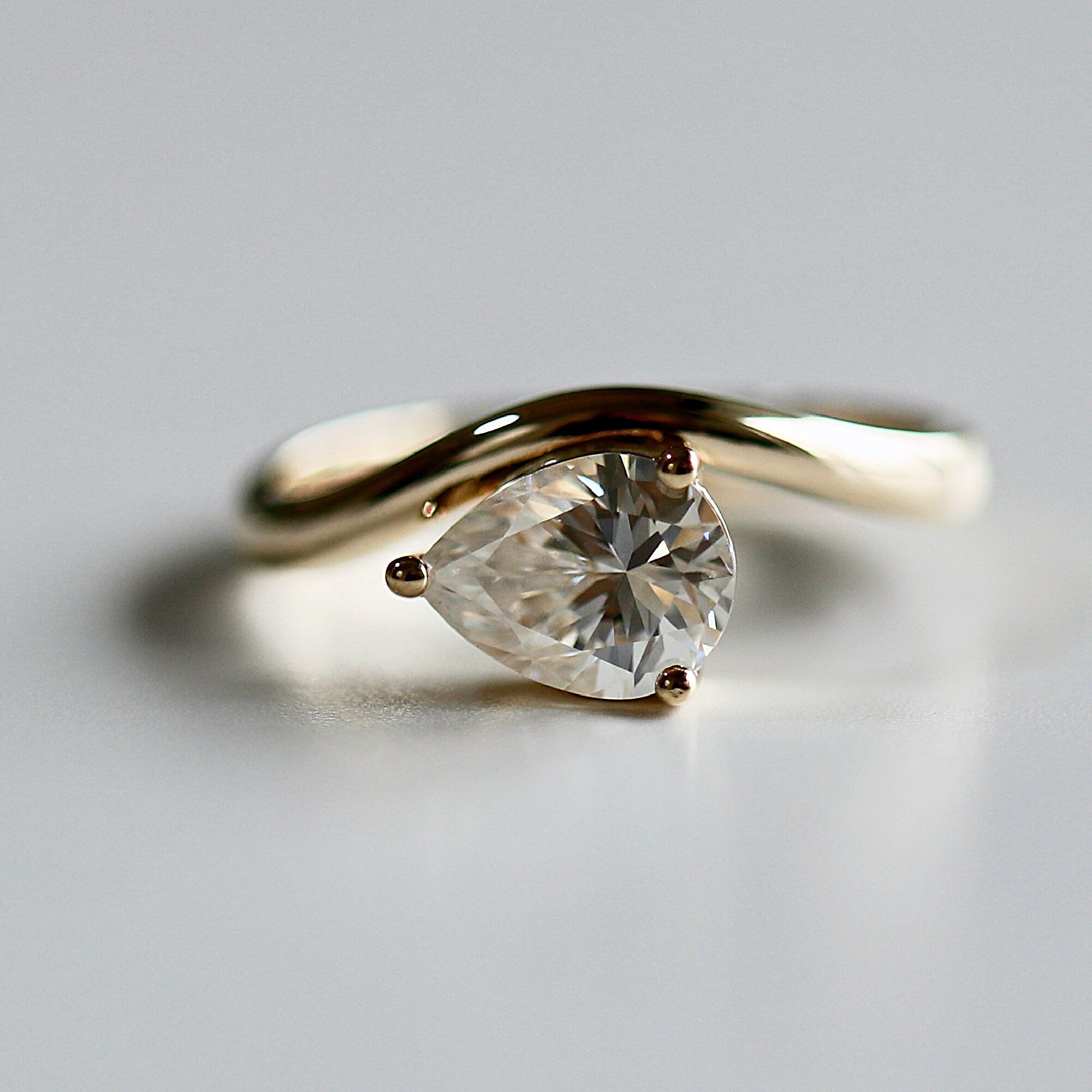 Pear Moissanite Monolith Ring 14k Gold, JASMINE 1 Ct. Pear Moissanite Engagement Ring