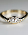 Marquise Moissanite Wavy Band Ring 14k Gold, LILY Minimalist Engagement Ring
