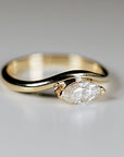 Marquise Moissanite Wavy Band Ring 14k Gold, LILY Minimalist Engagement Ring