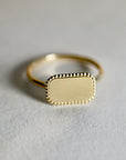 14k Solid Gold Rectangle Engraved Signet Ring For Women