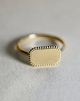 14k Solid Gold Rectangle Engraved Signet Ring For Women