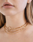 Gold Chunky Elongated Rectangle Chain Necklace, Toggle Layering Necklace