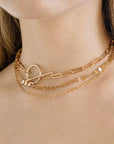 Gold Chunky Elongated Rectangle Chain Necklace, Toggle Layering Necklace