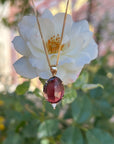 Pink Tourmaline Necklace 14k Gold, Rose Cut Tourmaline and Triangle Diamond Pendant