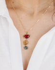 One Of A Kind Triple Tourmaline Necklace 14k Gold, Rose Cut Tourmaline Pendant
