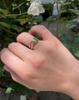 14k Gold Peridot Ring, Oval Engagement Ring, Double Band Ring