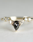 Rose Cut Pear Shape Salt and Pepper Diamond Ring 14k Yellow Gold - Melt'm Jewelry