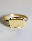 14k Solid Gold Rectangle Engraved Signet Ring For Women