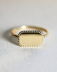14k Solid Gold Rectangle Engraved Signet Ring For Women
