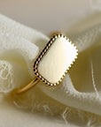 14k Solid Gold Rectangle Engraved Signet Ring For Women