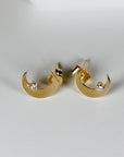 Diamond Moon Earrings 14k Solid Gold (SINGLE or PAIR)