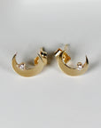 Diamond Moon Earrings 14k Solid Gold (SINGLE or PAIR)