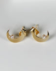 Diamond Moon Earrings 14k Solid Gold (SINGLE or PAIR)