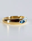 14k Gold Minimalist Dome Ring With Marquise London Blue Topaz - Melt'm Jewelry
