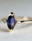 Marquise Blue Sapphire w Diamonds Ring, Anniversary Gift