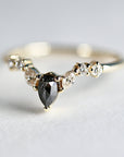 Rose Cut Pear Shape Salt and Pepper Diamond Ring 14k Yellow Gold - Melt'm Jewelry