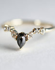 Rose Cut Pear Shape Salt and Pepper Diamond Ring 14k Yellow Gold - Melt'm Jewelry