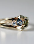 Sapphire Cluster Ring, Handmade Double Band Cocktail Ring