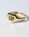 14k Solid Gold Heart Signet Ring For Women, Monogrammed Personalized Heart Ring