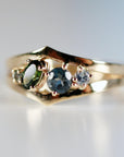 Sapphire Cluster Ring, Handmade Double Band Cocktail Ring